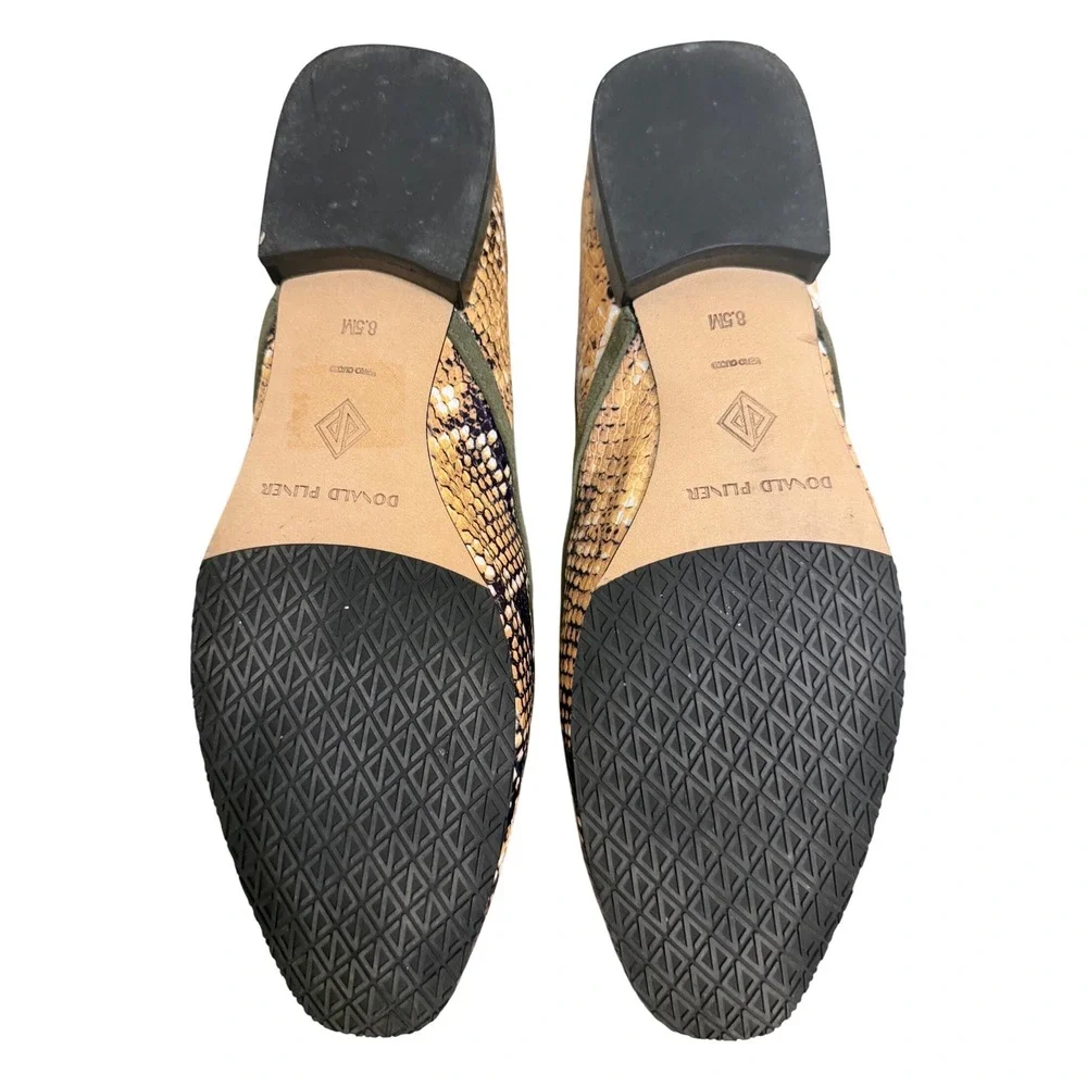Donald Pliner Rezza Snakeskin Embossed Leather Loafers Olive Suede Trim 8.5M